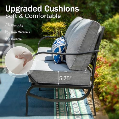 8 PCS Patio Furniture Set with Fire Pit Table,Metal Outdoor Furniture with 1 x 3-Seat Bench Sofa, 2 x Swivel Sofa Chairs, 2 x Leg Chair & 2 x Ottoman, Modern Patio Set, Grey