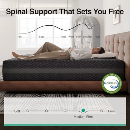 Queen Gel Memory Foam Mattress 12 Inch for Spinal Alignment, view 5