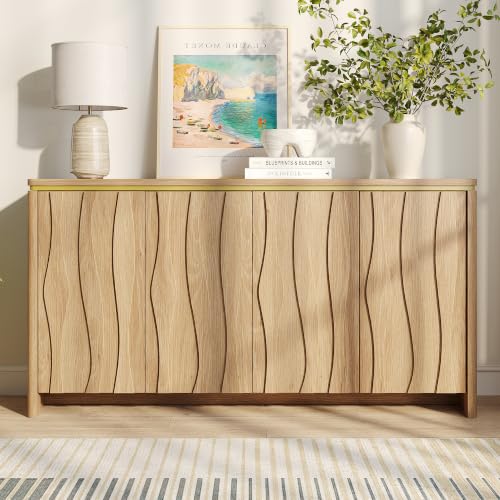 Fluted Buffet Cabinet with Storage, Kitchen Coffee Wine Bar Cabinet, view 4