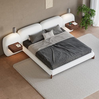 Modern Boucle Walnut Wood Bed Frame Set with Smart Features, view 2