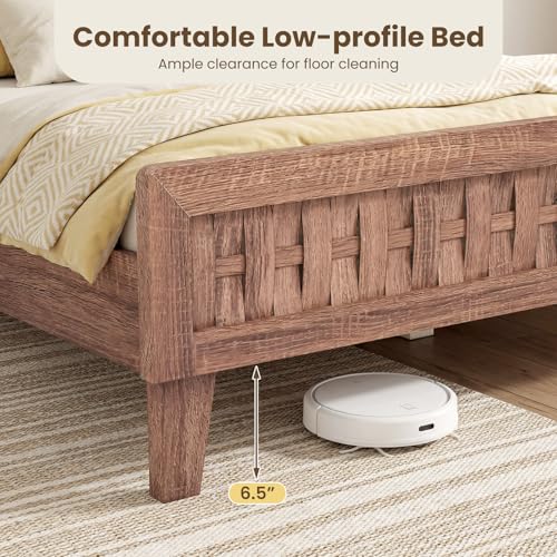 Wood Queen Size Bed Frame with Woven Headboard, view 8