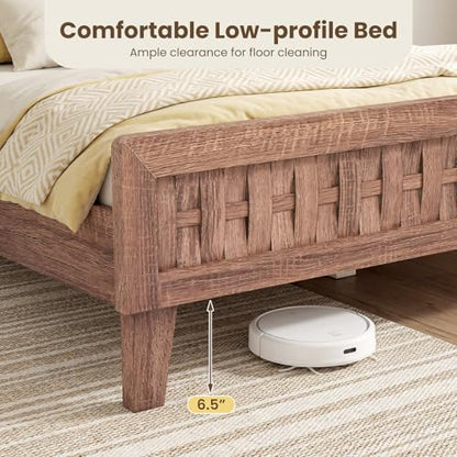 Wood Queen Size Bed Frame with Woven Headboard, view 8