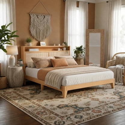 Rattan Bed with LED Lights Bohemian Style, view 8