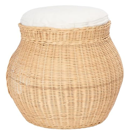 SAFAVIEH Home Collection Suli Honey Rattan/White Cushion Dome Cat Bed