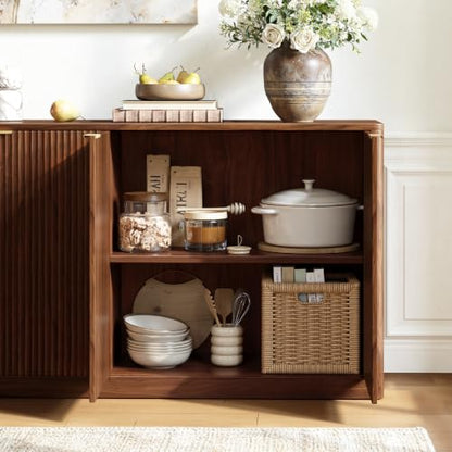 94.5" Fluted Walnut Buffet Cabinet with Storage, view 4