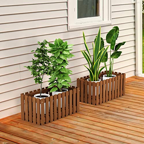 FG18453 Tioman Hardwood Patio Furniture Outdoor Slat Style Flower Planter Box, Natural