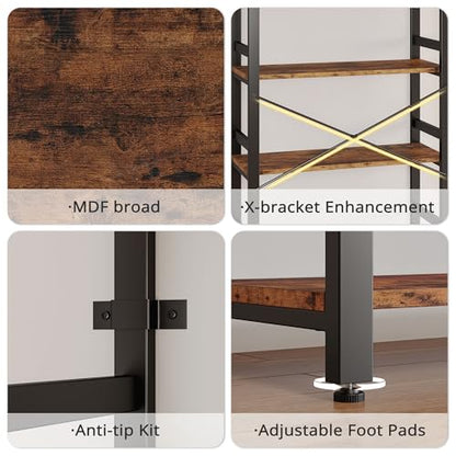 Bookshelf, 31.5in Wide Shelf 6 Tier Bookcase, 110lbs/shelf Vintage Industrial Style Bookshelves for Bedroom, Living Room and Home Office, Vintage Brown