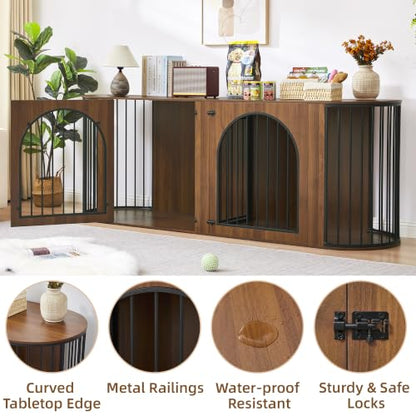 86.6'' Double Dog Crate Furniture, Oval Dog Kennel Furniture with Divider, view 6