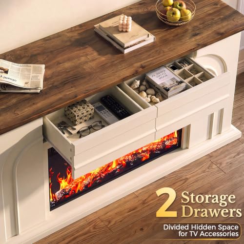 70" Farmhouse Fireplace TV Stand with 36" Fireplace, White, view 5