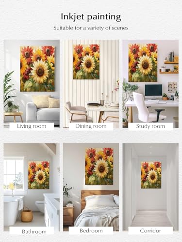 NuYeBiofx Farm Sunflower Oil Painting Art Canvas Wall Art Prints,48"x32" Framed Picture Artwork Yellow Red Blossom Floral Leaf Printed Canvas Oil Painting for Living Room Bedroom Office,Ready to Hang