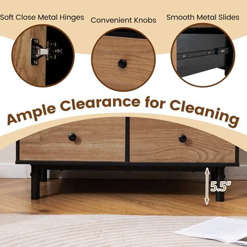 Storage Cabinet with 4 Drawers, Door and Open Compartment, 18" x 31.5" x 38.5" Inches, Metal Support Legs, Freestanding Side Cabinet, Buffet Sideboard for Living Room, Dining Room, Entryway