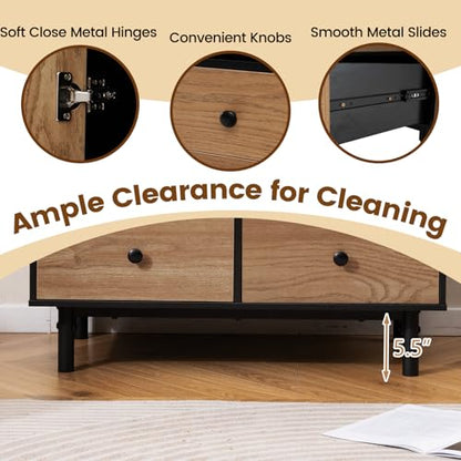 Storage Cabinet with 4 Drawers, Door and Open Compartment, 18" x 31.5" x 38.5" Inches, Metal Support Legs, Freestanding Side Cabinet, Buffet Sideboard for Living Room, Dining Room, Entryway