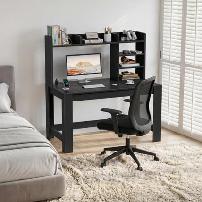 43" Black Gaming Desk with Hutch and Built-in Power Outlet, view 6
