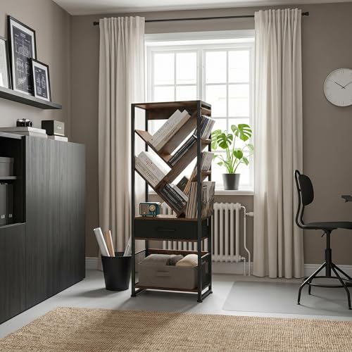Bookshelf with Drawer,8 Tier Tree Bookcase Retro Floor Standing Bookshelves,Tall Wood Bookcases with Cabinet Storage Organizer for Living Room, Bedroom & Home Office, Classic