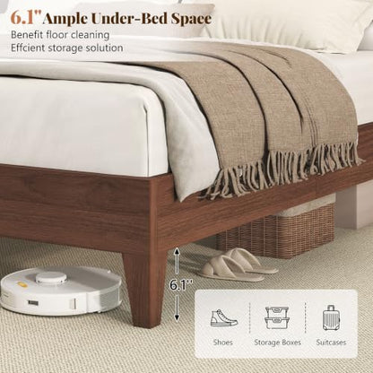 King Size Bed Frame with Storage Headboard & Charging Station, Walnut, view 7