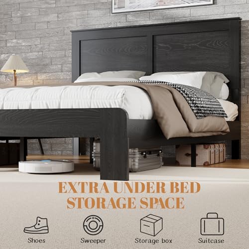 Queen Farmhouse Wood Bed Frame with Headboard and Footboard Black, view 5