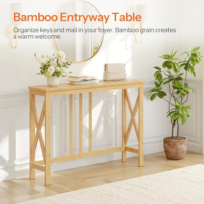 Narrow Console Table, Sofa Table for Entrance, 39.4" Long Entryway Behind Couch Table, Bamboo Hallway Table, Entryway Table, for Living Room, Foyer, Natural YL107XG01