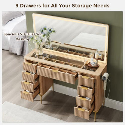 48" Fluted Makeup Vanity Desk with 48" Large Mirror and HD Lights, view 4