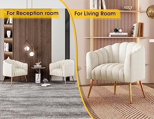 Oversized Pumpkin Couch Accent Chair, Modern Comfy Velvet Upholstered Barrel Chairs, Luxury Single Sofa Armchair for Living Room, Waiting Room, Office and Vanity, (Beige)