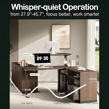 67" L Shaped Reversible Standing Desk with Storage Drawers, view 5