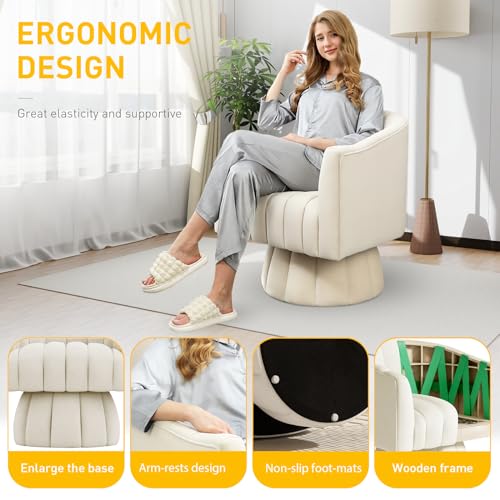 Swivel Accent Chair, 360° Swivel Barrel Chair with Armrest, Velvet Upholstered Single Sofa Reading Chair for Living Room,Bedroom,Waiting Room(Beige)