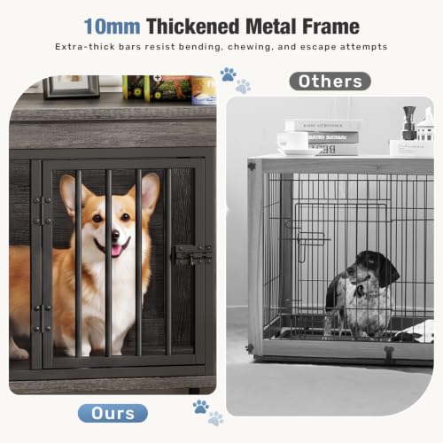 54" Dog Crate Furniture for 2 Dogs with Divider, Dog Kennel, Grey, view 6