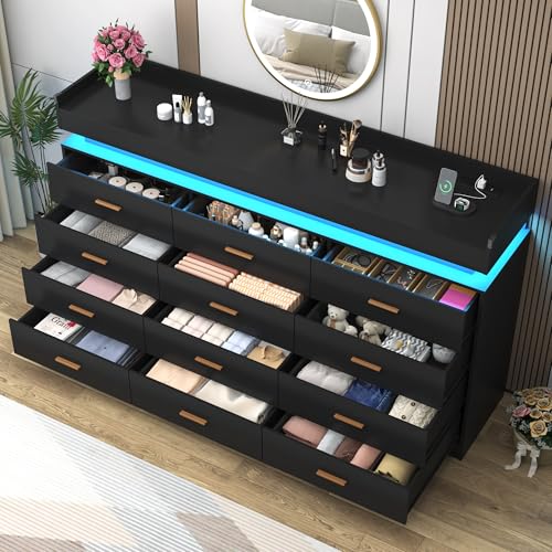 12 Drawer Dresser with LED Light and Charging Station, view 5