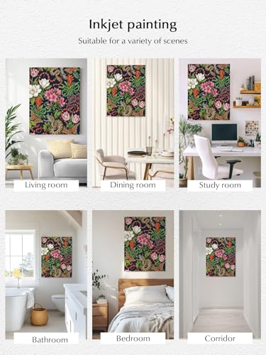 NuYeBiofx Tropical Snakes White Pink Flower Canvas Wall Art Prints,40"x28" Framed Picture Artwork Vintage Green Leaves Printed Canvas Oil Painting for Living Room Bedroom Office,Ready to Hang