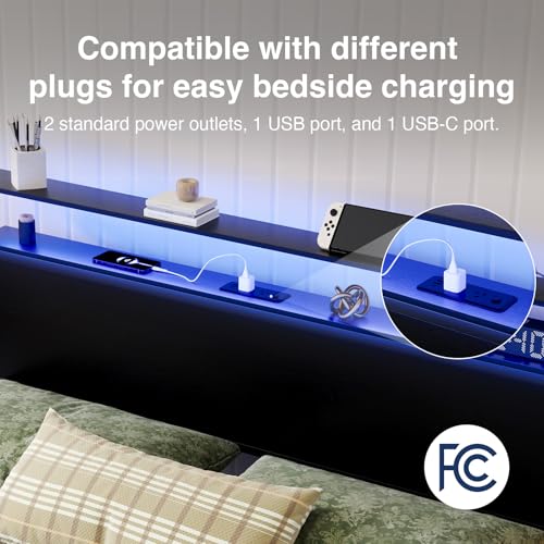 Full Bed Frame with LED Lights and Charging Station, view 7