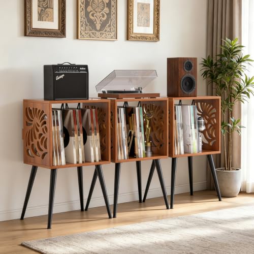 Stylish Record Player Stand with Storage, Holds 100+ Vinyl Records, view 6