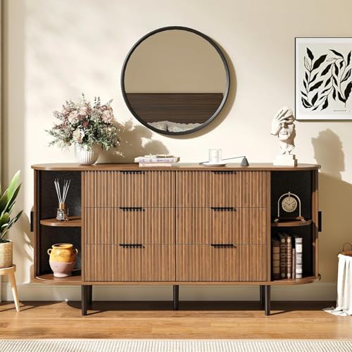 63" Wide Fluted 6 Drawer Dresser for Bedroom, view 6