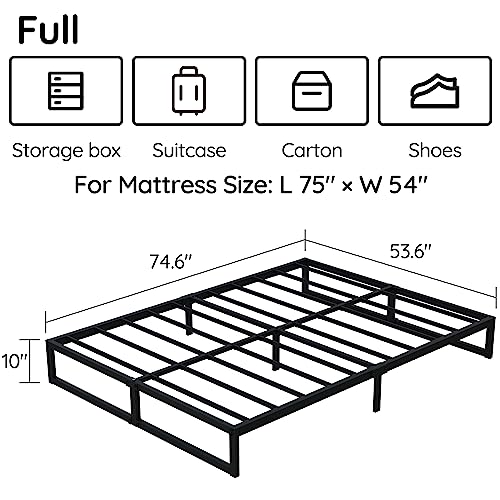 10 Inch Full Size Bed Frame Heavy Duty Metal Platform Bed, Black, view 3
