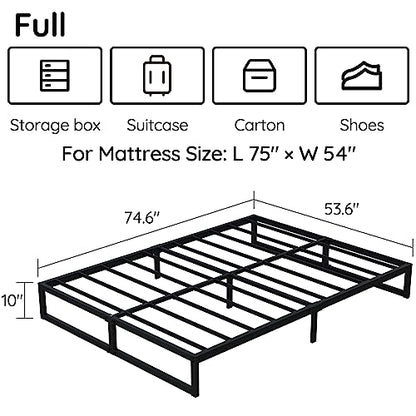 10 Inch Full Size Bed Frame Heavy Duty Metal Platform Bed, Black, view 3