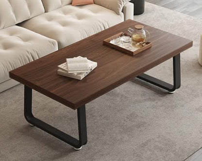 Rustic Walnut Coffee Table, Modern Center Table, Rectangle Industrial Living Room Coffee Table, Simple Farmhouse Wood and Metal Tea Table for Home Bedroom Office, Walnut, 47 in