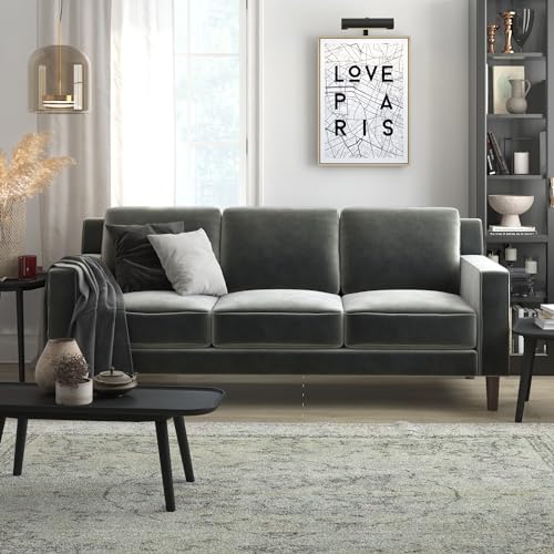 Brynn 3 Seater Upholstered Sofa, Living Room Furniture, Gray Velvet