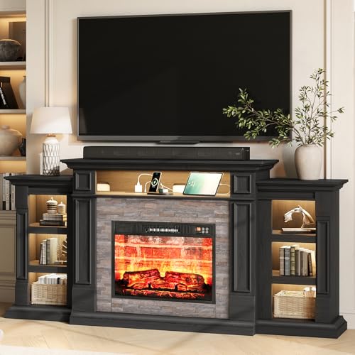 72'' Fireplace TV Stand with Outlet & LED, Electric Fireplace with Mantel, view 3
