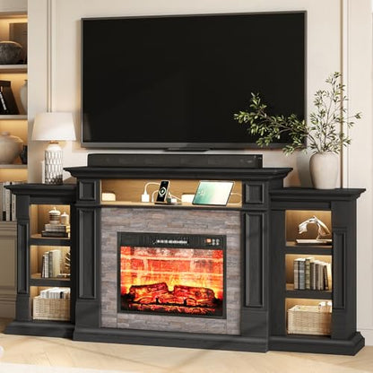 72'' Fireplace TV Stand with Outlet & LED, Electric Fireplace with Mantel, view 3