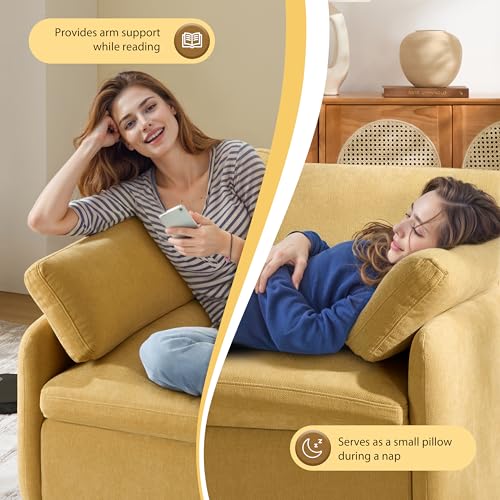 JIVOIT 50 * 43" Oversized Single Sofa Chair, Modern Chenille Upholstered Armchair, Wide and Deep Seat Accent Chair with Two Throw Pillows, Color Blocking Couch Lounge for Living Room (Yellow/5)