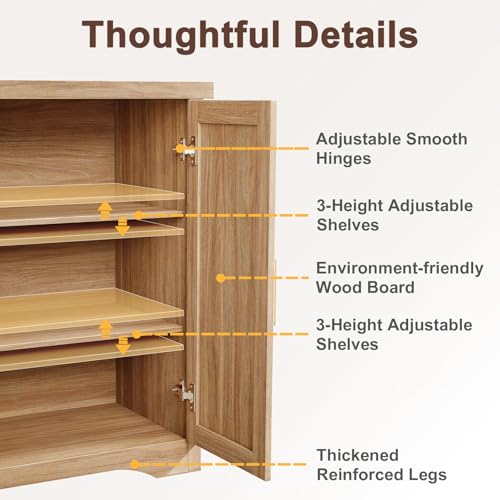 55" Fluted Sideboard Buffet Cabinet with Storage, Natural Oak, view 5