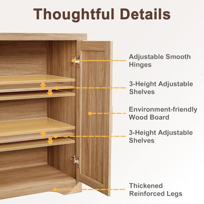55" Fluted Sideboard Buffet Cabinet with Storage, Natural Oak, view 5