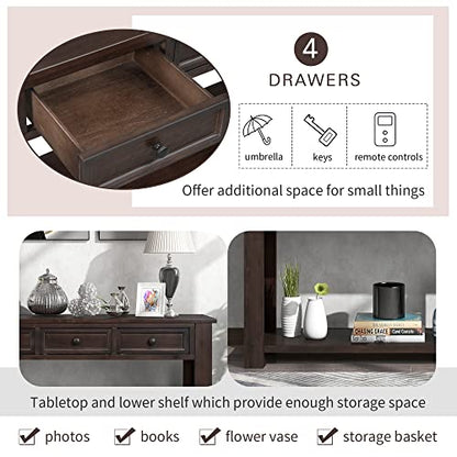 Console Table Hallway Sofa Entryway Side Table 63" Long Furniture with 4 Drawers and Bottom Shelf for Living Room Home Decor (Espresso)