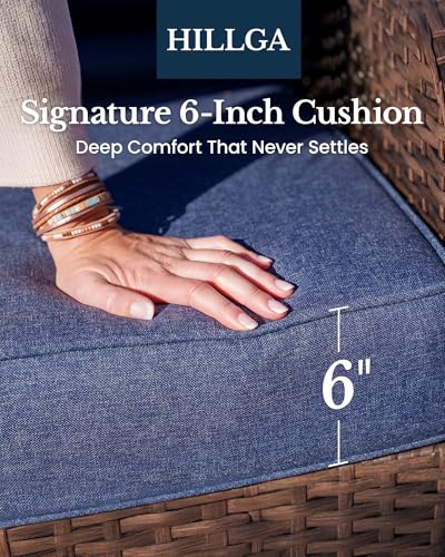 11-Piece Luxury Patio Furniture Set with 6" Thick Cushions, Weather-Resistant Wicker High Back Swivel Rocker Chairs, Senior-Friendly Outdoor Sofa Set for Large Deck, Yard and Poolside, Blue(V2)