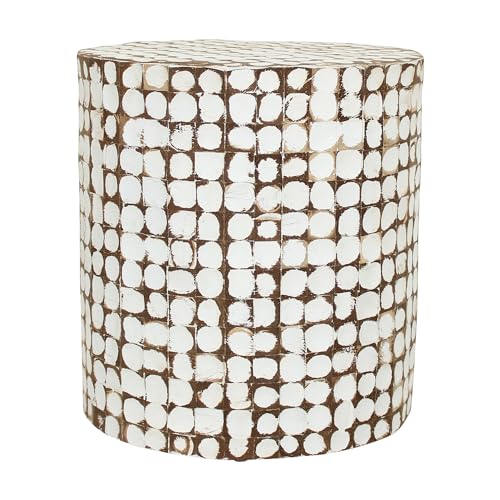 Boho Side Table Nightstand – White Coconut Shell End Table, Handcrafted Accent Furniture for Living Room, Bedroom, or Entryway – Rustic Coastal Decor, No Assembly Needed