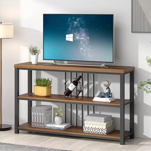 Console Table for Entryway, Narrow Sofa Table with 3 Tier Storage Shelf for Living Room Hallway Behind Couch, Rustic Walnut