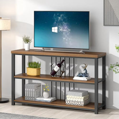 Console Table for Entryway, Narrow Sofa Table with 3 Tier Storage Shelf for Living Room Hallway Behind Couch, Rustic Walnut