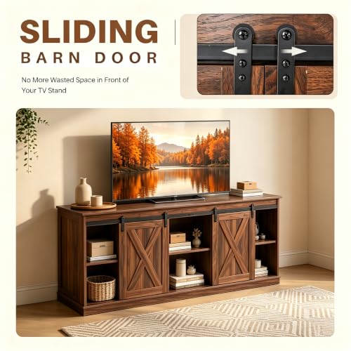 Farmhouse TV Stand for 65" TV, Media Console, Sliding Barn Doors, view 5