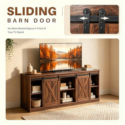 Farmhouse TV Stand for 65" TV, Media Console, Sliding Barn Doors, view 5