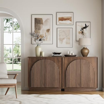 31.5" Small Buffet Cabinet with Storage, Arched Doors, Walnut, 1PCS, view 7