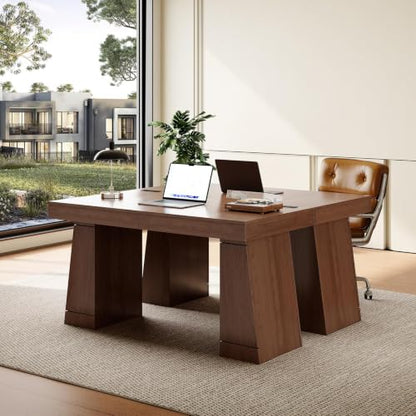 55" Executive Desk w/Power Outlets, Hidden Cabinet Home Office, Brown, view 5