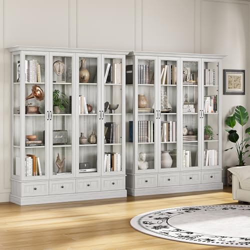 78" Tall Large Storage Cabinet with Glass Door, Grey Kitchen Pantry, view 8